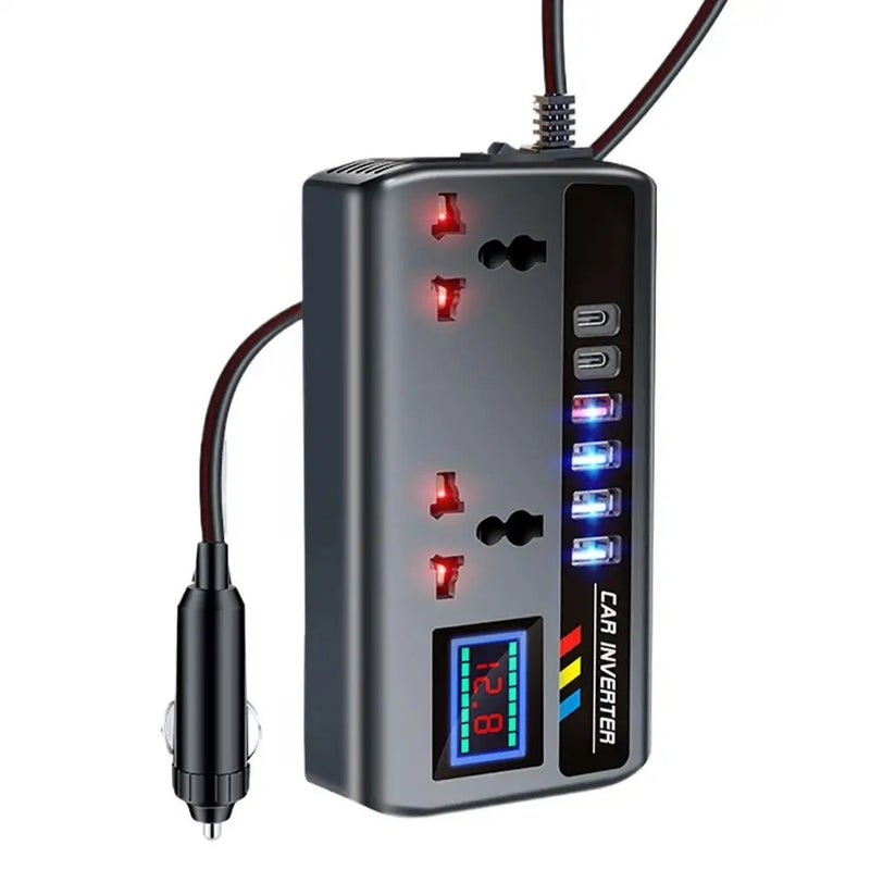 محول سيارة 12V/24V إلى 220V، 3 منافذ USB وشحن سريع، شاحن سيارة محمول